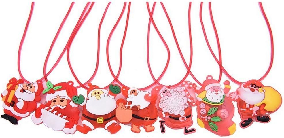Youshe 12 Pieces Christmas Lightning Soft Chain Necklace, Flashing Santa Claus Snowman Christmas Tree LED Pendant Necklaces for Kids Party Favors Christmas Decoration, Random Styles