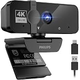 PHILIPS 4K Webcam for PC with Microphone, Computer Camera for Meetings | Plug &amp; Play USB Web cam with Privacy Cover, for Laptop, Desktop, Zoom, Teams, Skype, Video Conferencing, Streaming, Black
