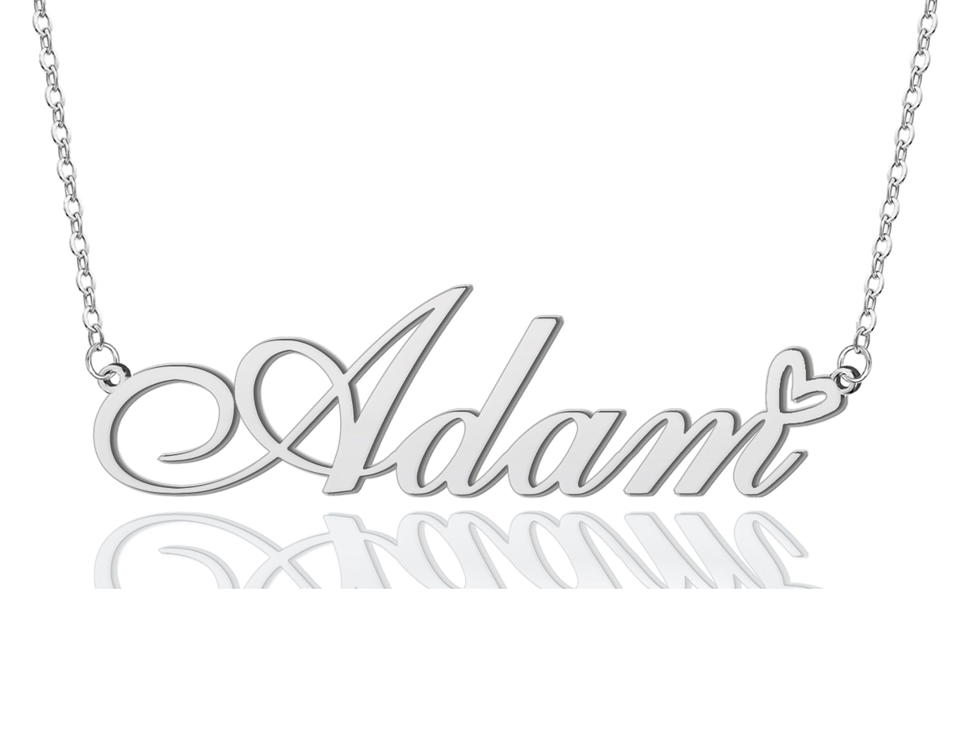 Adam Heart Name Necklace Silver Stainless Steel