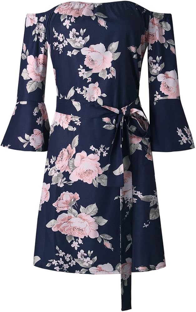 SVALIY Women Off Shoulder Ruffles Floral Tunic Casual Party Shift Short Dress at  Women’s Clothing store