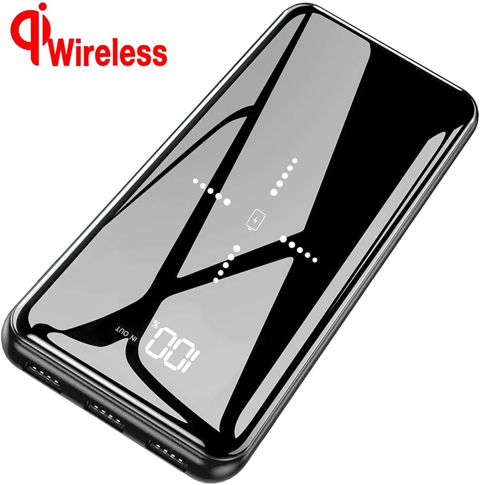 Portable Charger Wireless Power Bank 25000mAh - High Capacity with LCD Digital Display,3 USB Output & Dual Input External Battery Pack Compatible Smart Phones,Android Phones,Tablet and More (Black)