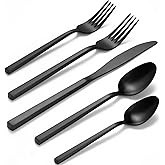 Alata Cube Black 20-Piece Forged Silverware Set Stainless Steel Flatware Set,Service for 4,Matte Satin Polished Cutlery Set,Dishwasher Safe