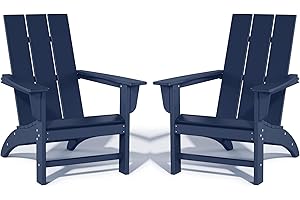 ADIROMOTI Poly Lumber Adirondack Chairs Set of 2, All-Weather Resistant Outdoor Patio Chairs, Look Like Wood, Pre-Assembled Outdoor Fire Pit Chair for Pool, Deck, Backyard, Garden, Navy Blue