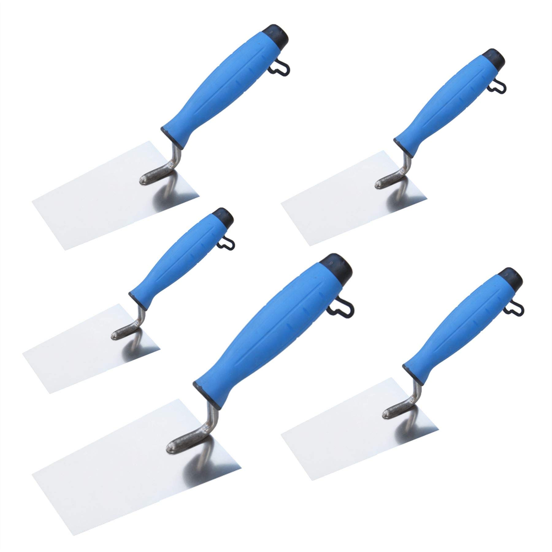 Toolty Stainless Steel Bucket Trowel - Set 130, 140, 150, 160, 180mm - Rubber Handle - for Scooping-Scraping: Motar, Cement, Plaster - Masonry, Brickwork DIY - TLTY-S092