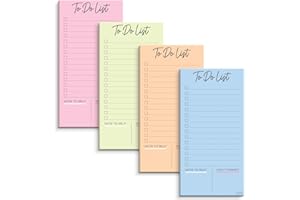 S&O Colorful Magnetic To Do List for Refrigerator - 4 Pack Magnetic Notepads for Refrigerator - Fridge sheets with Magnet - A