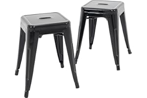 Brage Living 18 Inch Industrial Metal Stools Set of 2, Short Stackable Classroom Stools, Backless Metal Dining Chairs for Indoor Outdoor Kitchen (Black)