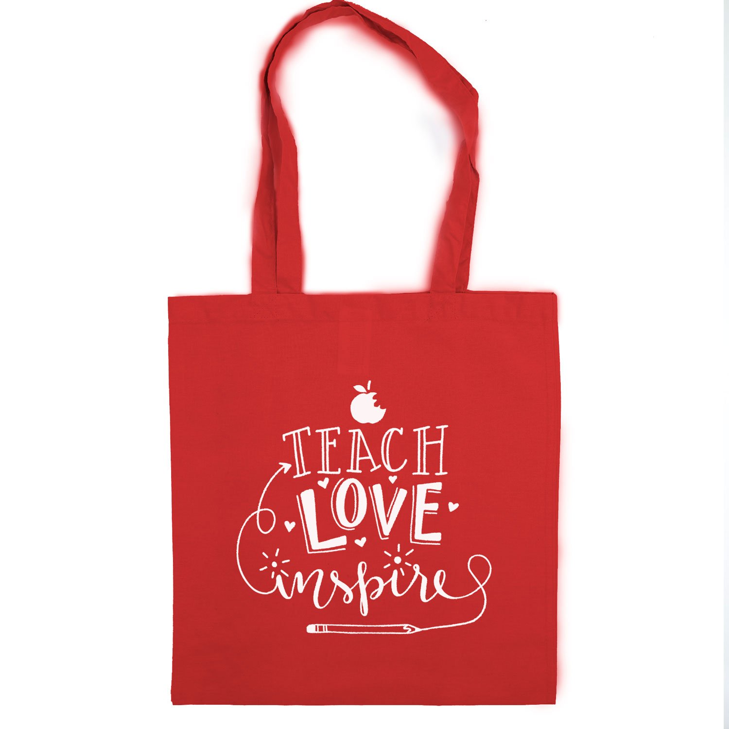 Stickerscape Teach, Love, Inspire tote bag | Teacher gifts | Perfect for Christmas (Red bag - White text)