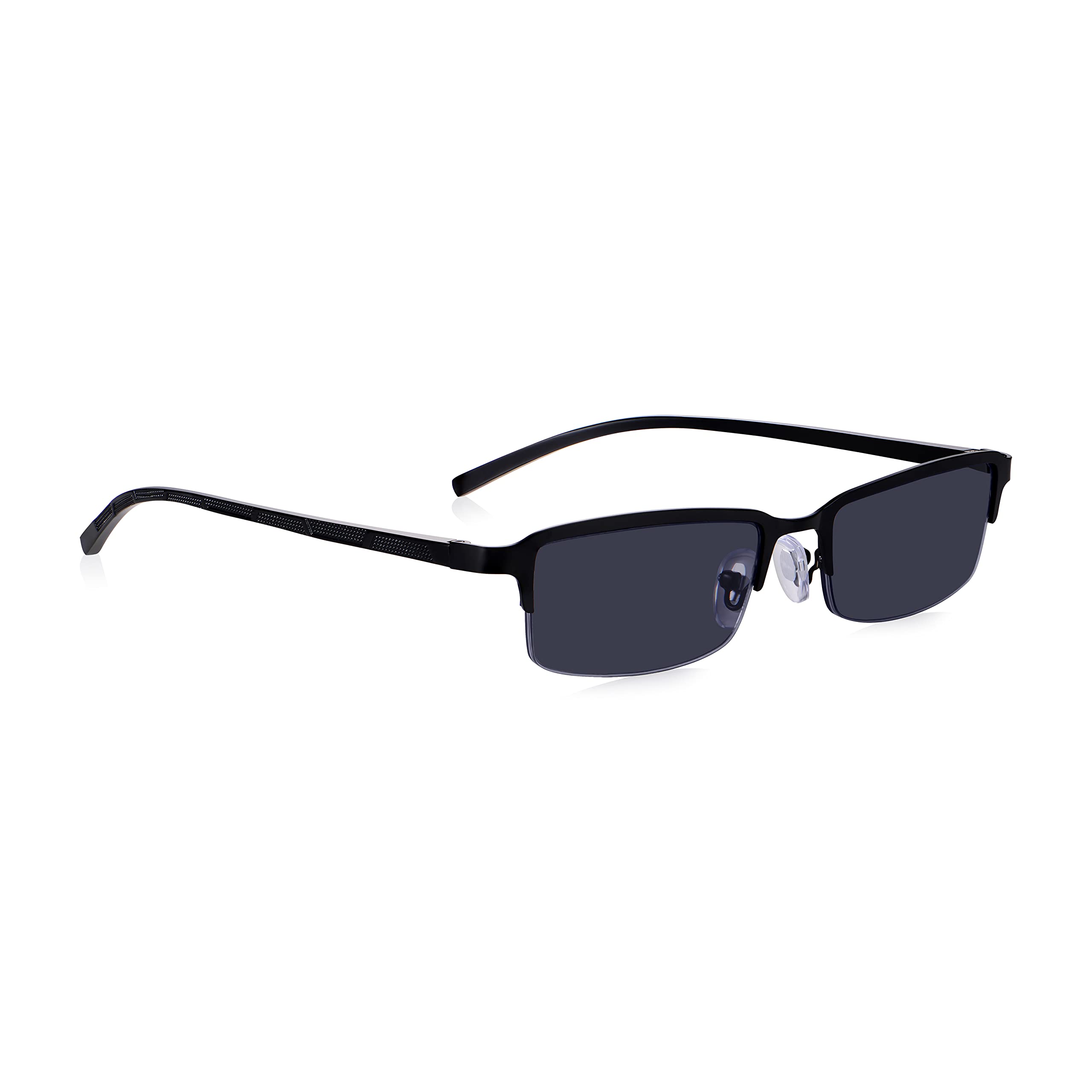 Read Optics 1.0 Reading Sunglasses for Men, Half Frame Metal Ready to Wear Black Tinted Sun Readers, Spring Hinges for Comfortable Fit. UV and Sun Protection