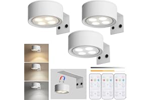 Powfloven 3Pcs Cordless Battery Operated Picture Light, Magnetic White Display Gallery Art Light with Remote Dimmable Timer, Wireless Led Painting Accent Wall Lighting Fixture for Frame Photo Poster