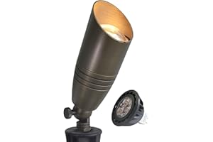 COLOER Die-cast Brass Landscape Spotlights Outdoor with 5W Aluminum Housing LED MR16 Bulb 2700K 450LM,12V AC/DC Low Voltage Lighting, Outdoor Directional Up Light, Spot Lights for Yard(102B,1 Pack)