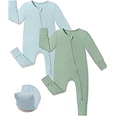 JunNeng Viscose from Bamboo Sleeper with Mittens, 2 Way Zipper Baby Boy Pajamas, Non Slip Sleep'N Play Romper