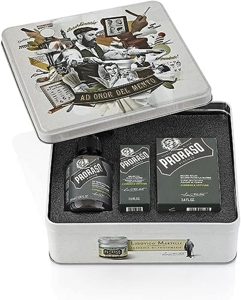 Proraso Beard Care Trio Set, Cypress and Vetyver, Includes Nourishing Beard Oil, Cleansing Shampoo and Soothing Beard Balm, Made in Italy