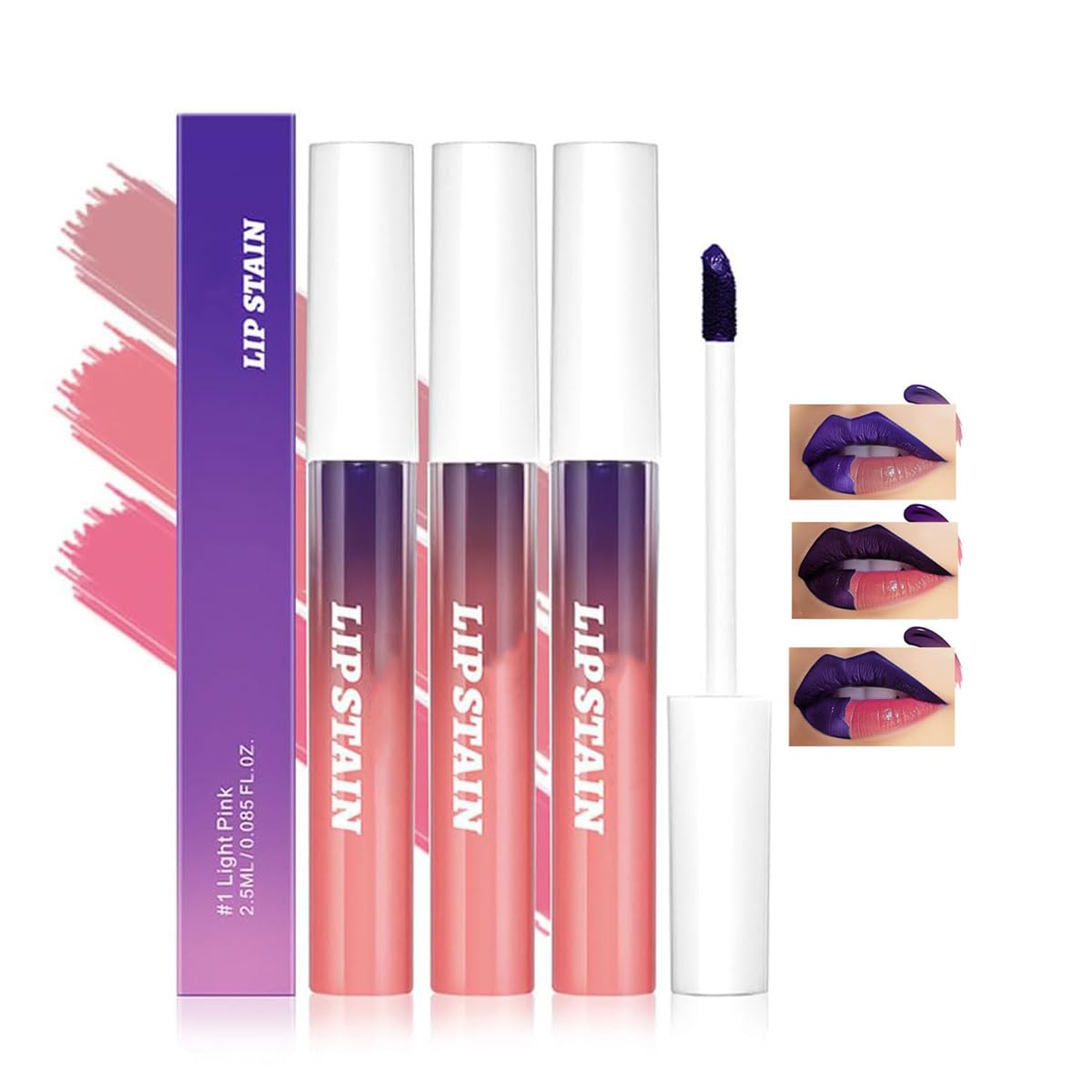 Baorder 3 Pcs Peel Off Lip Stain Lip Tint Set,Long-Lasting Peel Off Matte Lip Gloss,Matte Liquid Lipstick Nude Waterproof Lip Stain Non-stick Cup Peel Off Lip Liner Lip Makeup