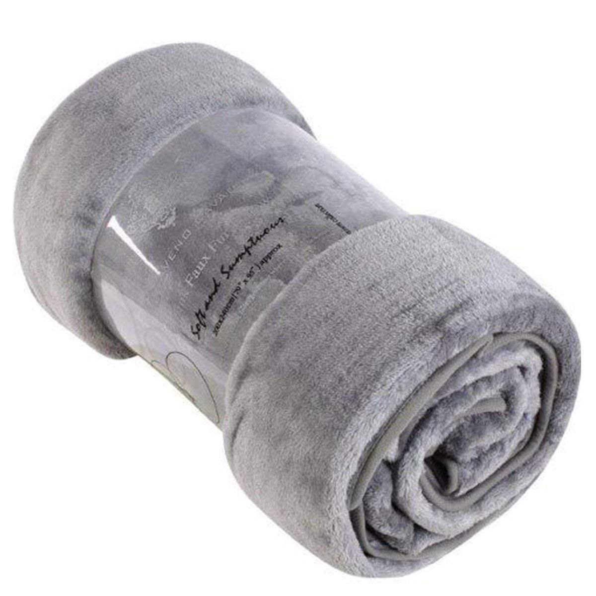 Gaveno Cavailia Super Soft Faux Fur Fleece Plain Throw Blanket, Silver, King, 200 x 240 cm