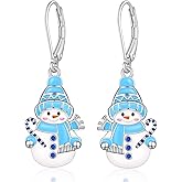 Christmas Earrings Snowman Earrings for Women Sterling Silver Snowman Dangle Leverback Holiday Xmas Jewelry Gifts