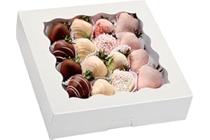 Moretoes 35pcs Bakery Boxes, 10x10x2.5 Inches Auto-Popup Cookie Boxes with Window for Pie, Cookie Cake, Treats, Pastries, Chocolate Covered Strawberries
