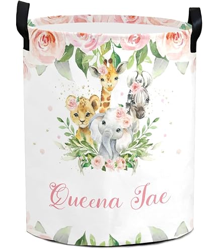 Safari Animal Storage Bin - Waterproof Oxford Fabric Laundry Hamper & Toy Organizer, Elephant Zebra Leopard Print - View #2
