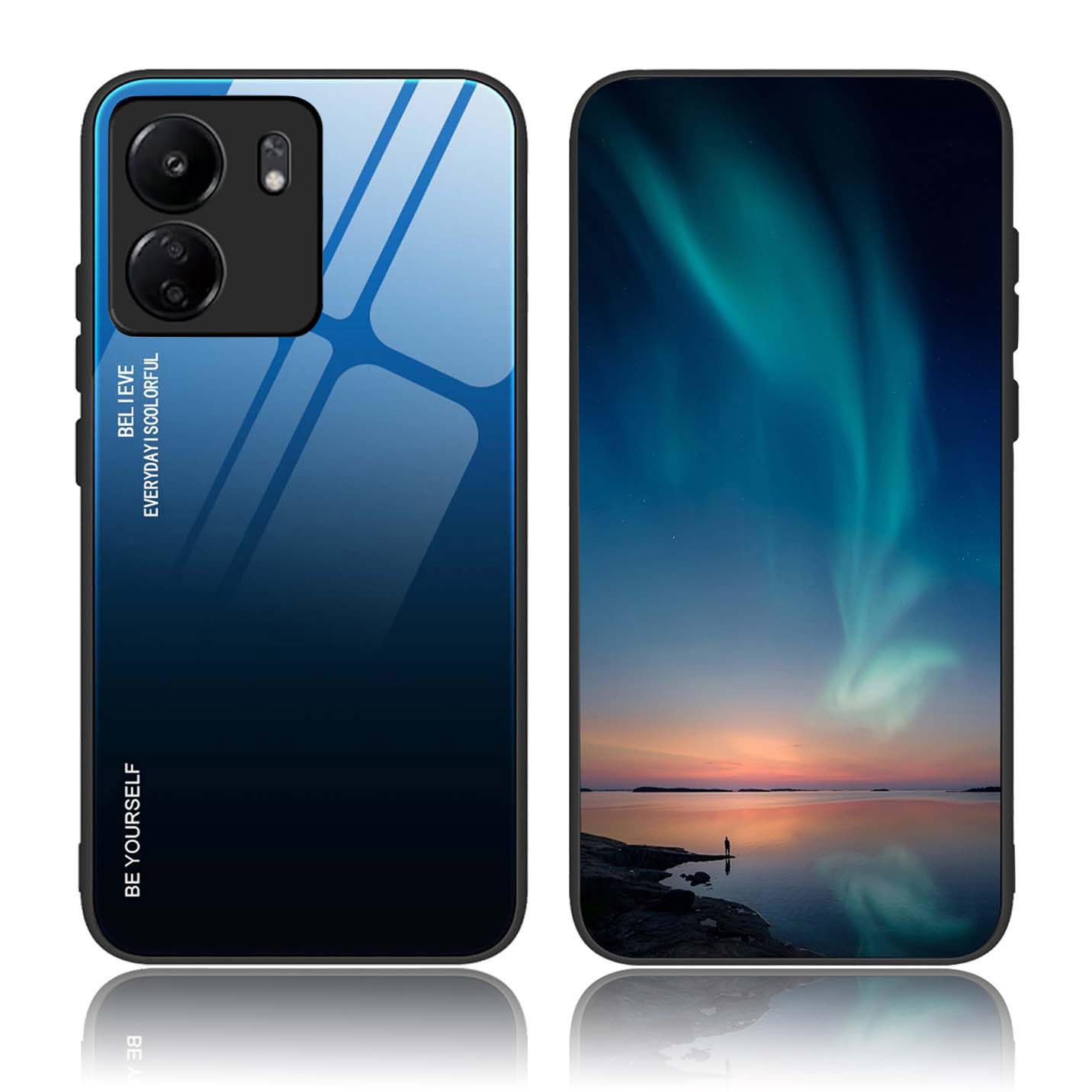 BORYA Case for Xiaomi Redmi 13C 4G/Xiaomi Poco C65, Ultra Thin Shockproof Soft Premium Silicone TPU Bumper, Colorful Gradient 9H Tempered Glass Anti-Scratch Cover, Gradient Blue โ image 1