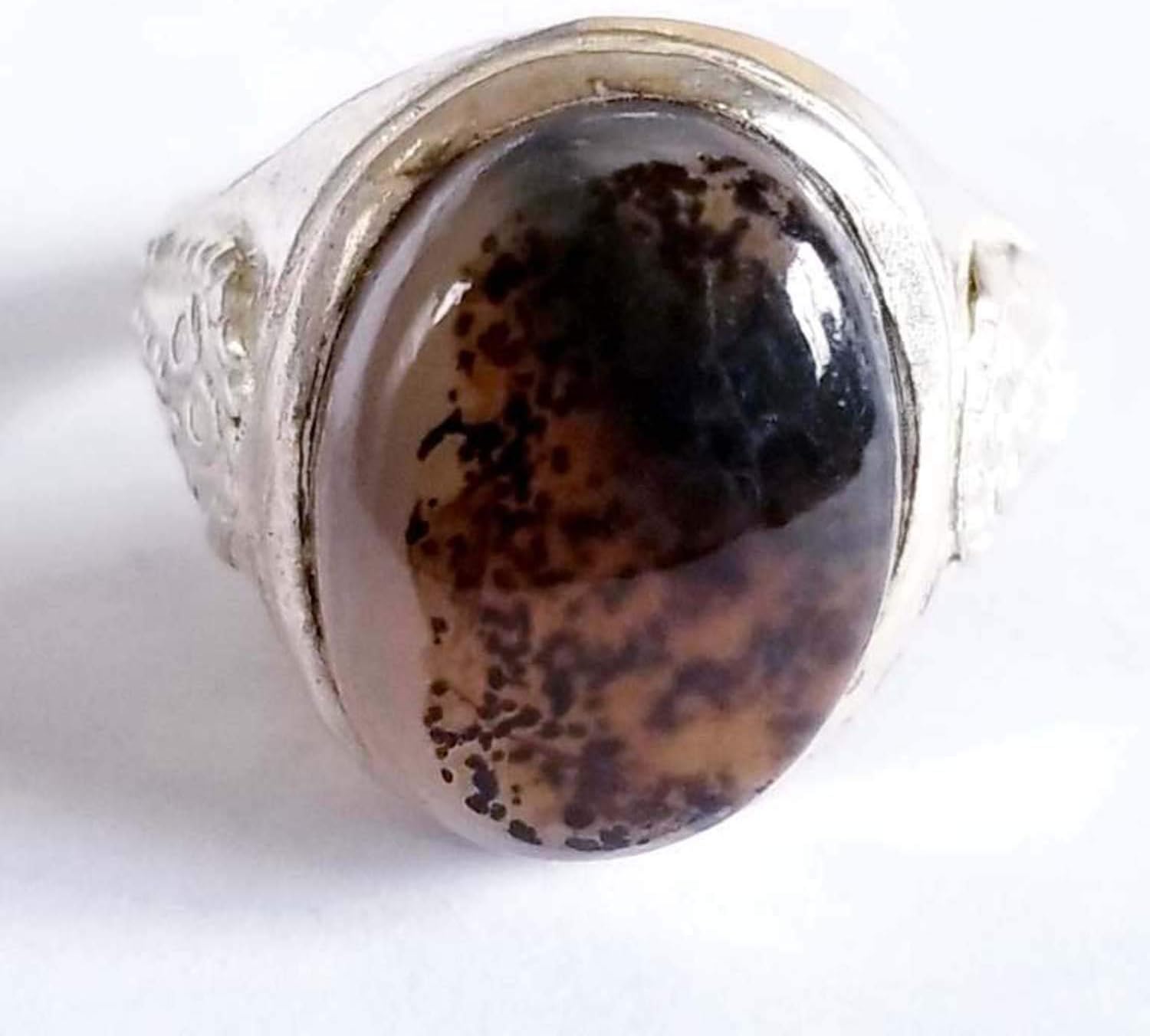 ALLA word natural picture inside the stone - 925 sterling silver men ring natural yemeni agate akeek stone
