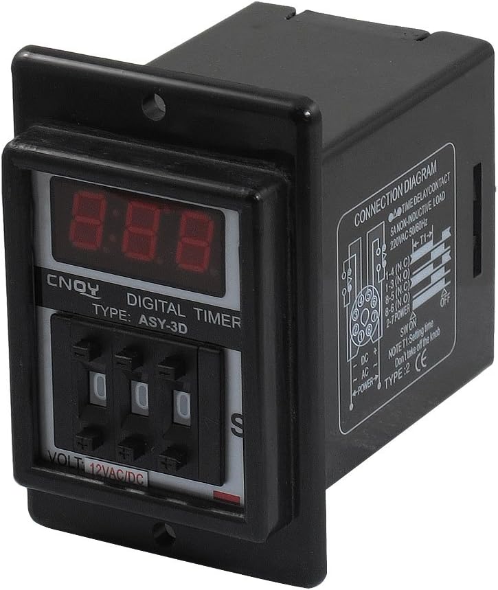 IIVVERR AC/DC 12V 1-999 Second Digital Timer Time Delay Relay Black 8 Pin ASY-3D (AC/DC 12V 1-999 Segundo temporizador digital Relé de retardo Negro 8 pines ASY-3D