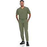 Hey Collection Men’s Scrub Set – Stretch V-Neck Scrub Top with Chest Pockets & 6-Pocket Jogger Scrub Pants, Medical Uniform
