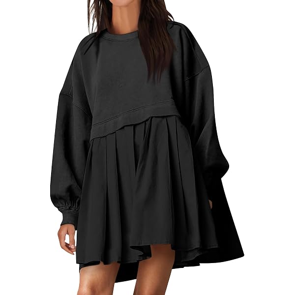 Amazon.com: Chatinction Oversized Sweatshirt Dress Women Long Sleeve Crew  Neck Patchwork Pullover Tops Sweatshirt Jump Mini Dress Black S : Sports &  Outdoors