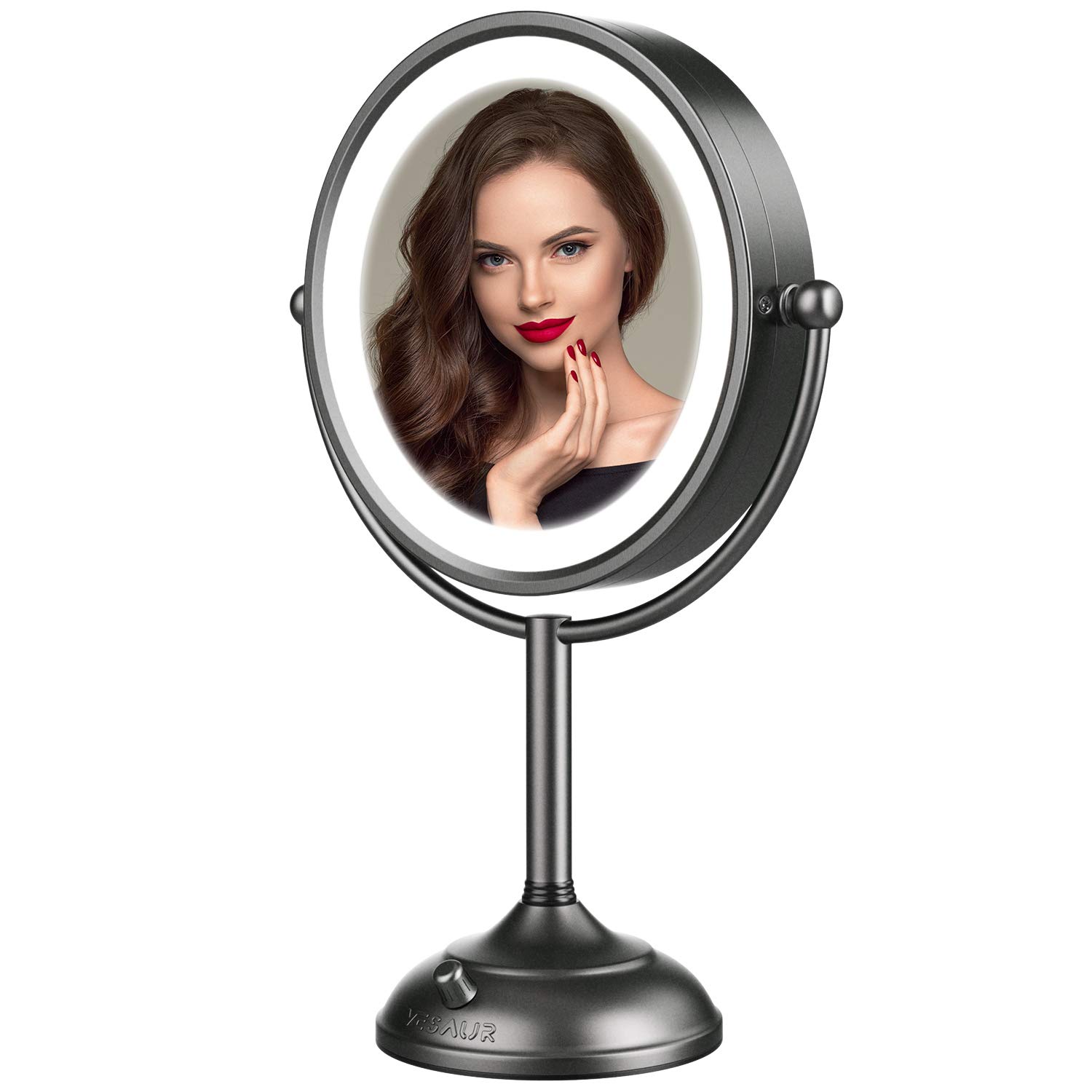 Professional 8.5" Lighted Makeup Mirror, 10X Magnifying Vanity Mirror with 32 Medical LED Lights, Senior Satin Nickel Cosmetic Mirror, Brightness Adjustable(0-1100Lux) Desk Lamp Night Light Alternative : Beauty