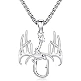 PROESS Fish Hook Necklace for Men 925 Sterling Silver Antler Duck Pendant Necklace Antler Fish Hook Hunting Jewelry Gifts for Father