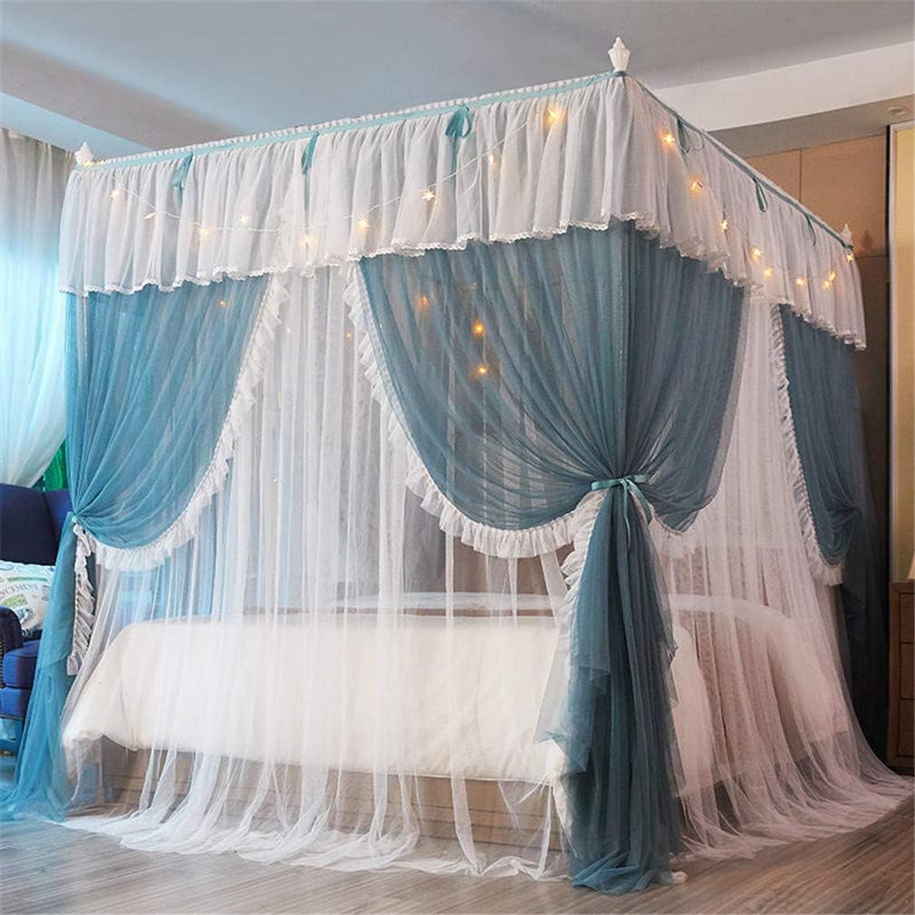 WDXLT Hanging Mosquito Net,romantic Lace Decoration Bed Netting,spacious Size 4 Corners Post Bed Canopy,quick Easy Installation A 150 * 200 * 190(cm)