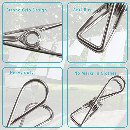 ManYee 60 Pack 2 Inch Multi-purpose Stainless Steel Clothes Pins Wire Clips Metal Clothesline Utility Clips Hooks Clothespins Fasteners for Laundry Indoor&Outdoor Clothes Drying - Thumbnail 4