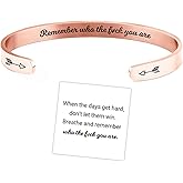 Remember Who The F You Are Motivational Color Bangle, Stainless Steel Engraved Inspirational Message Fashion Cuff Bracelet Personalized Opening Adjustable Bracelet Jewelry Gift for Women