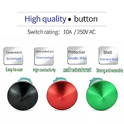 ZJWZJH (10 Amp) Push Button Switch 7/8" 22mm Black