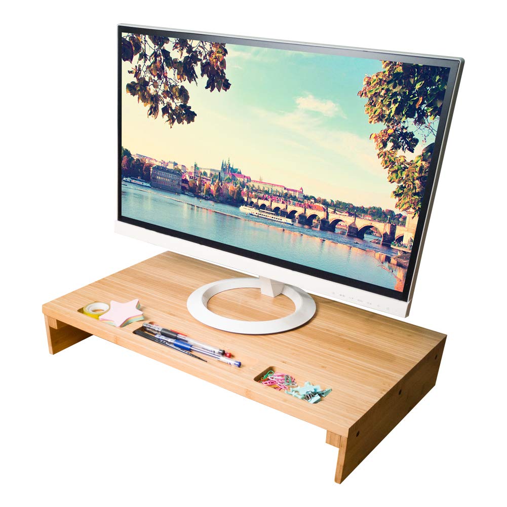 Buy KKTONER Bamboo Wood Computer Monitor Riser Stand with Storage