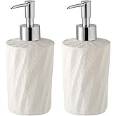 Haocoott Soap Dispensers 340mL 11.5 OZ, 2 PCS Luxurious Hand Dish Lotion Shampoo Soap Dispenser Jar, Natural Stone Look Soap Pump Bottles for Kitchen Bathroom Countertop (White)
