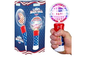 ArtCreativity 7.5 Inch Light Up Patriotic Magic Ball Wand for Kids, Batteries Included, Flashing LED Light Up Spinner Toy for Boys and Girls, 4th of July Toy for Kids, Birthday Party Favor