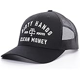 TROLL CO. CLOTHING Dirty Hands Clean Money Meshback Hat - Black, Adjustable Snapback, Curved Brim, One Size Fits Most