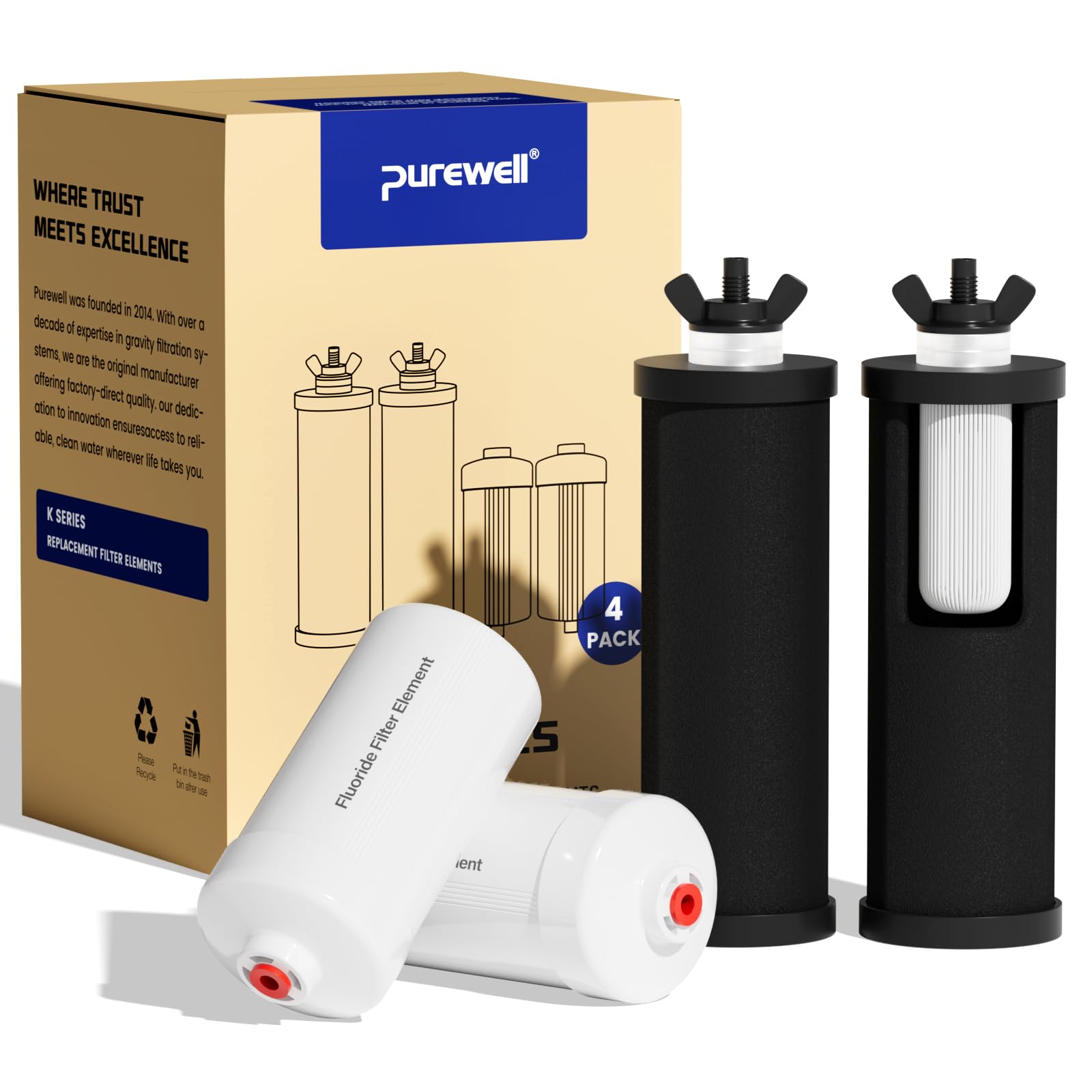 Photo 1 of Purewell 8-Stage PF-3&FL-2 Purification Elements Set, Replacement Filters for ProOne® and Berkey® Filters, ProOne® Big+ or Berkey® Big+ Water Filter System and Purewell System (4 Pack, K Series)