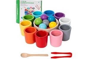 Rainbow Balls in Cups Toddler Montessori Toys, Color Sorting Toys for Toddlers 1-3, Kids Preschool Wooden Matching Games Lear