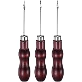 HARFINGTON 3pcs Handwork Sewing Awl Double Gourd Hook Head Awl Leather Punch Hole Tool with Wooden Handle Scratch for Broken Wire Drilling Stitching Repair and DIY Handmade, Rosewood Color