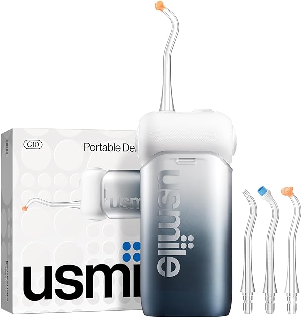 usmile C10 Tragbare Munddusche – 95 Tage Akkulaufzeit, 4 Reinigungsmodi, 180 ml Tank, IPX7 Wasserdicht, Ideal für Reisen, Zahnspangen, Implantate & Empfindliches Zahnfleisch (Schwarz)