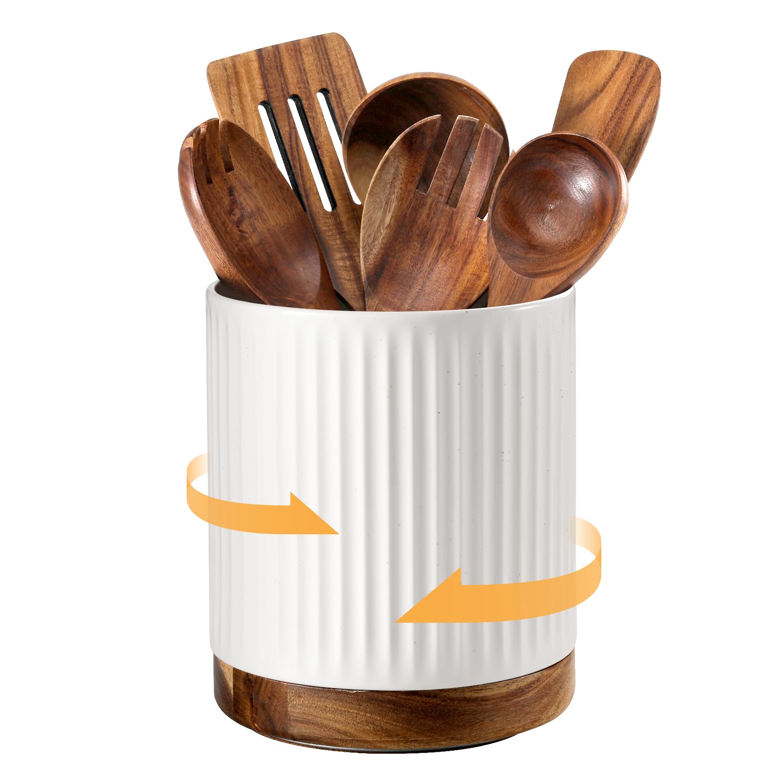 Photo 1 of **MINOR DAMAGE/check clerk comments**
DOWAN 360° Rotating Extra Large Cooking Utensil Holder, 7.6" Kitchen Utensil Holder for Countertop, Utensil Crock for Farmhouse Kitchen Decor, Ceramic Stable Utensil Caddy, White Stripes