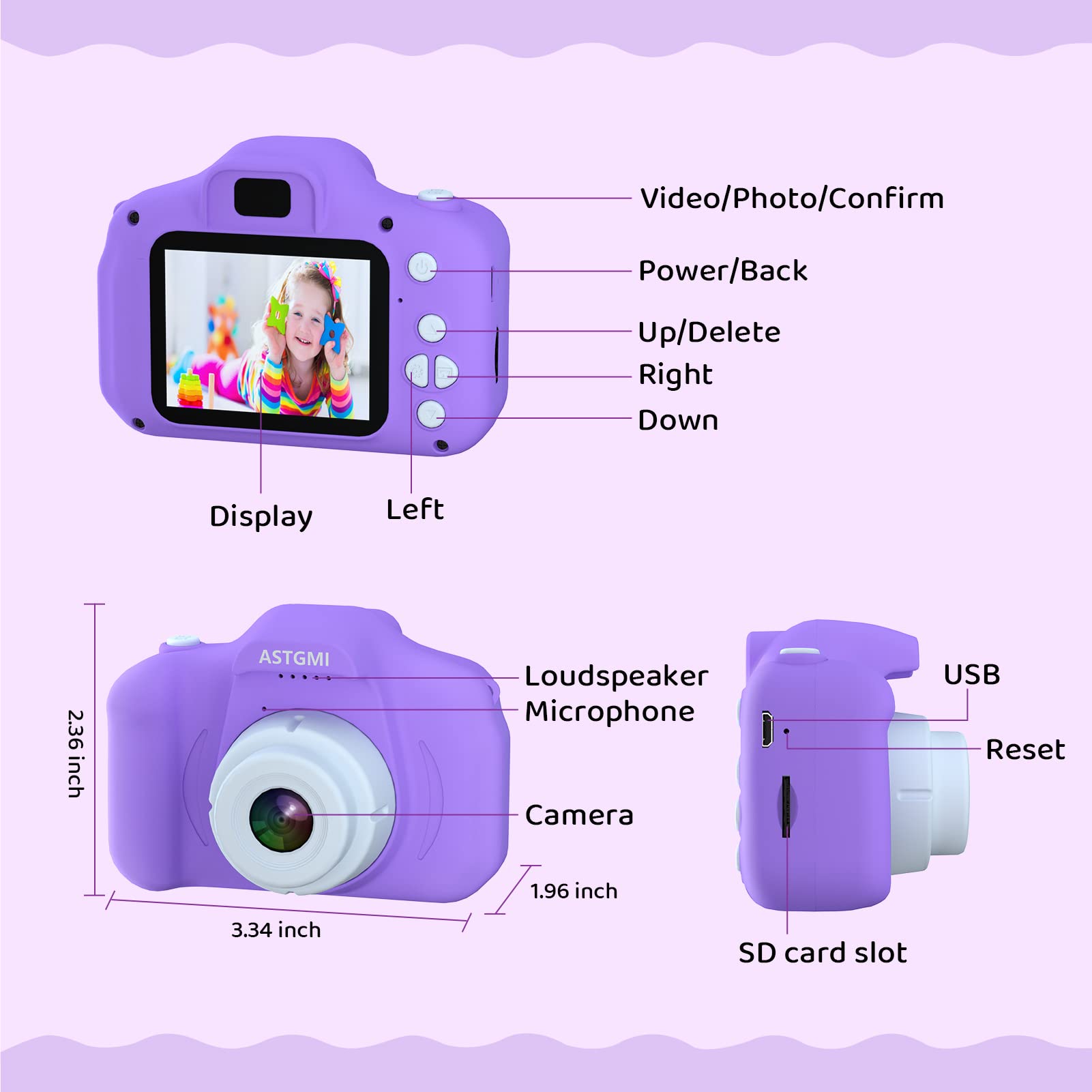 Kids Camera,Upgrade HD Digital Camera for Toddlers, Kid Camera Toys for 4 Year Old Girls Boys, Christmas Birthday Gifts for Age 3 4 5 6 7 8 9 10 Year Old with 32GB SD Card & Silicone Cover (Purple)