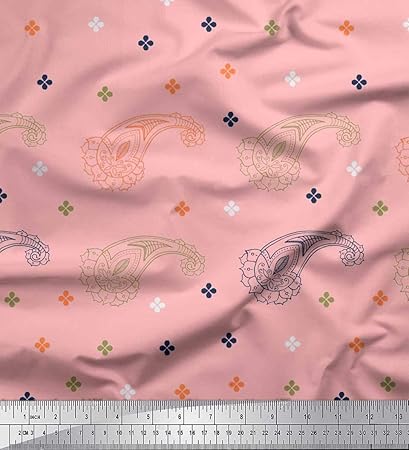 Soimoi Rosa Rayon Krepp Stoff Paisley & Jamdani Stoff Meterware 46 Zoll