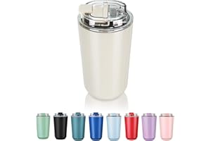 Puraville Insulated Tumblers with Lid, 14 oz Travel Coffee Mug Stainless Steel Vacuum Thermos Cup, 10/14 oz Leak Proof Reusable Double Walled Coffee Tumbler for Iced and Hot Drinks,Cream