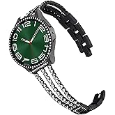 DEALELE Bands Compatible with Samsung Galaxy Watch 6 40mm 44mm / Galaxy 6 Classic 43mm 47mm, 20mm Thin Bling Rhinestone Metal Strap with Diamond protective case Replacement for Women Men (Black)