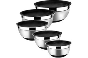 Lazycorner Mixing Bowls with Airtight Lids Set 5 Pcs Stainless Steel Bowls Set Baking Set Non-Slip Silicone Bottoms Great for