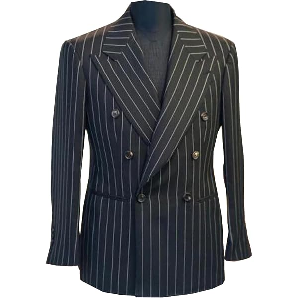 YZHEN Men's Three Piece Suit Stripe Double Breasted Peak Lapel