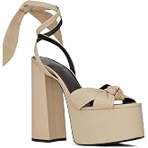 Fuazuzu Platform Strappy Heels Sandals for Women | Chunky Heel Round Peep Toe Ankle Strap Sandals for Prom Wedding Date Night Dressy Party Shoes
