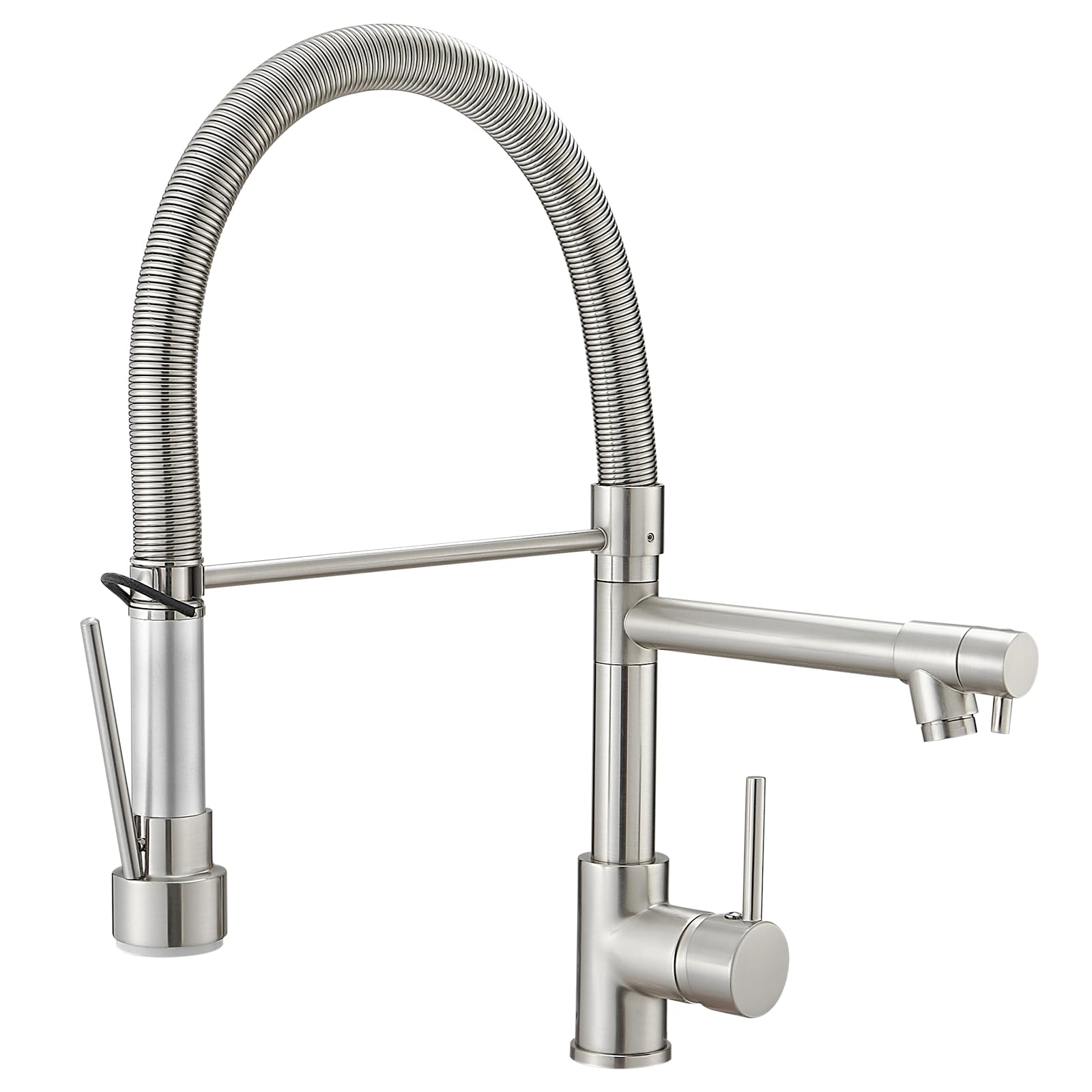 TIMACO Kitchen Tap with Lock & Shower Extendible - 360° Swivelling Sink Tap - Single Lever Mixer - High Pressure Brushed Nickel