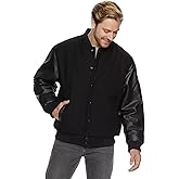 Victory Outfitters Men's Varsity Jacket Leather Sleeve and Wool Blend Letterman College Varsity Jacket Bomber Style Jacket